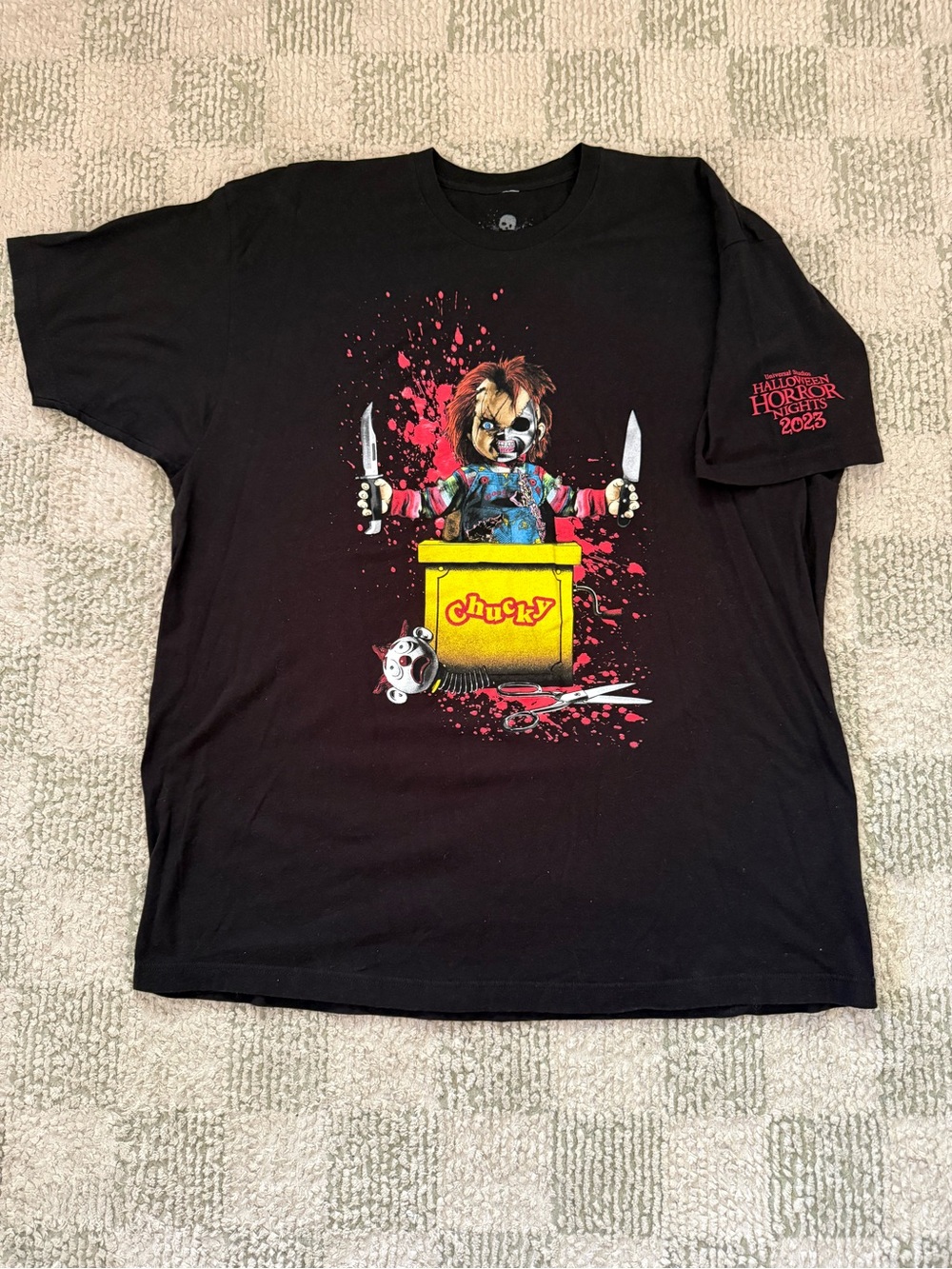 2023 Halloween Horror Nights Chucky Graphic Black Horror T-Shirt